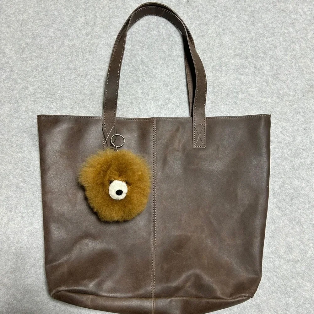 Peruvian Soul Alpaca Fur Bag Charm Keychain Brown Bear Fluffy Cute Bag Accessory